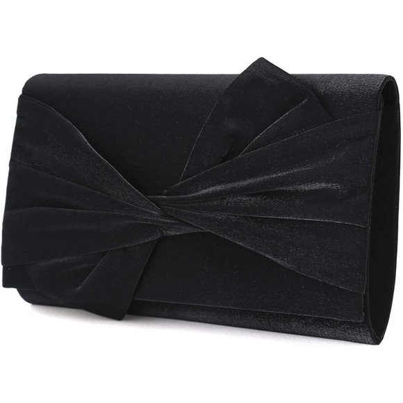 Women Satin Bow Flap Formal Party Clutch - Picture 2 of 7